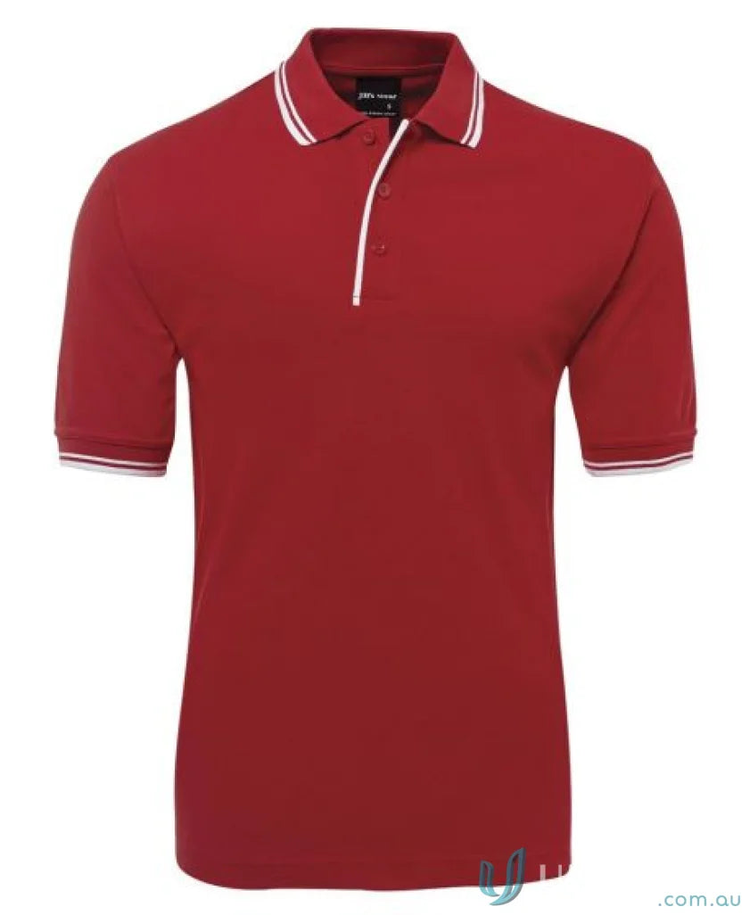 JBs Contrast Polo in red with white trim, made of pique knit fabric for sun protection