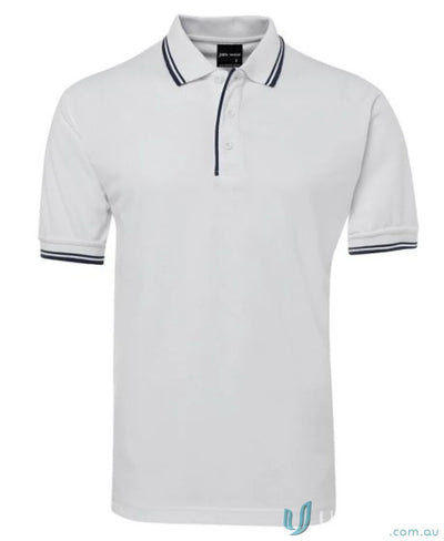 White JBs Contrast Polo shirt with dark trim in pique knit fabric for sun protection
