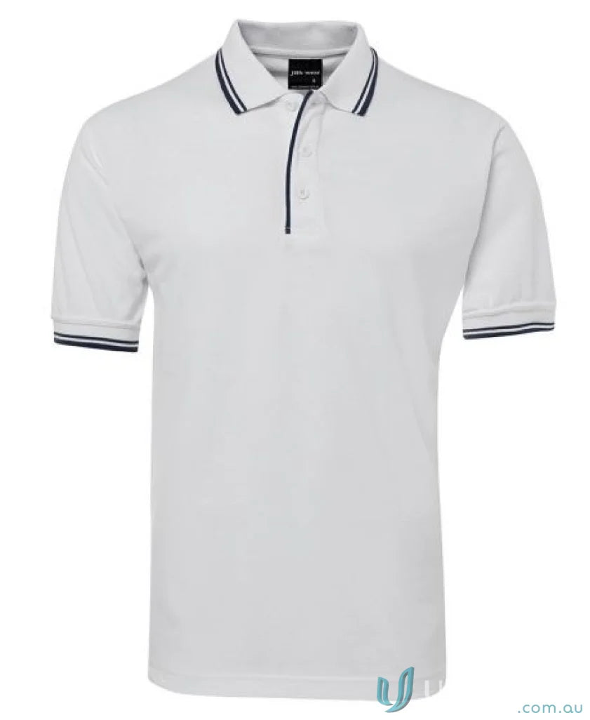 White JBs Contrast Polo shirt with dark trim in pique knit fabric for sun protection