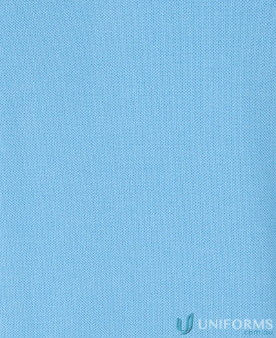 Light blue knitted fabric on JB’s Epaulette LS Polo featuring pique knit fabric and long sleeve style