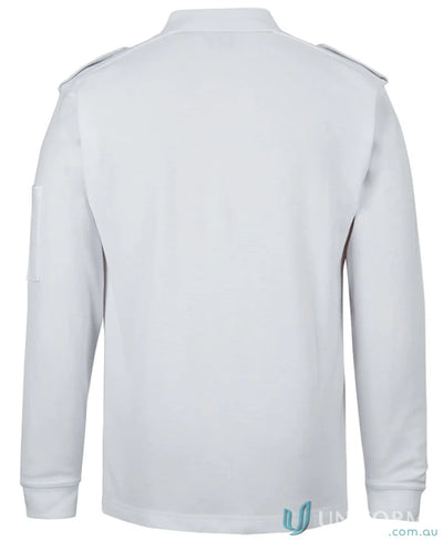 White long sleeve polo shirt with epaulette detail in pique knit fabric from JBs Epaulette LS Polo