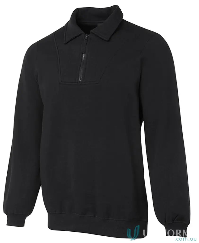 Black long-sleeved collared zip fleecy sweater from JBs Half Zip Fleecy Sweater 3FSZ