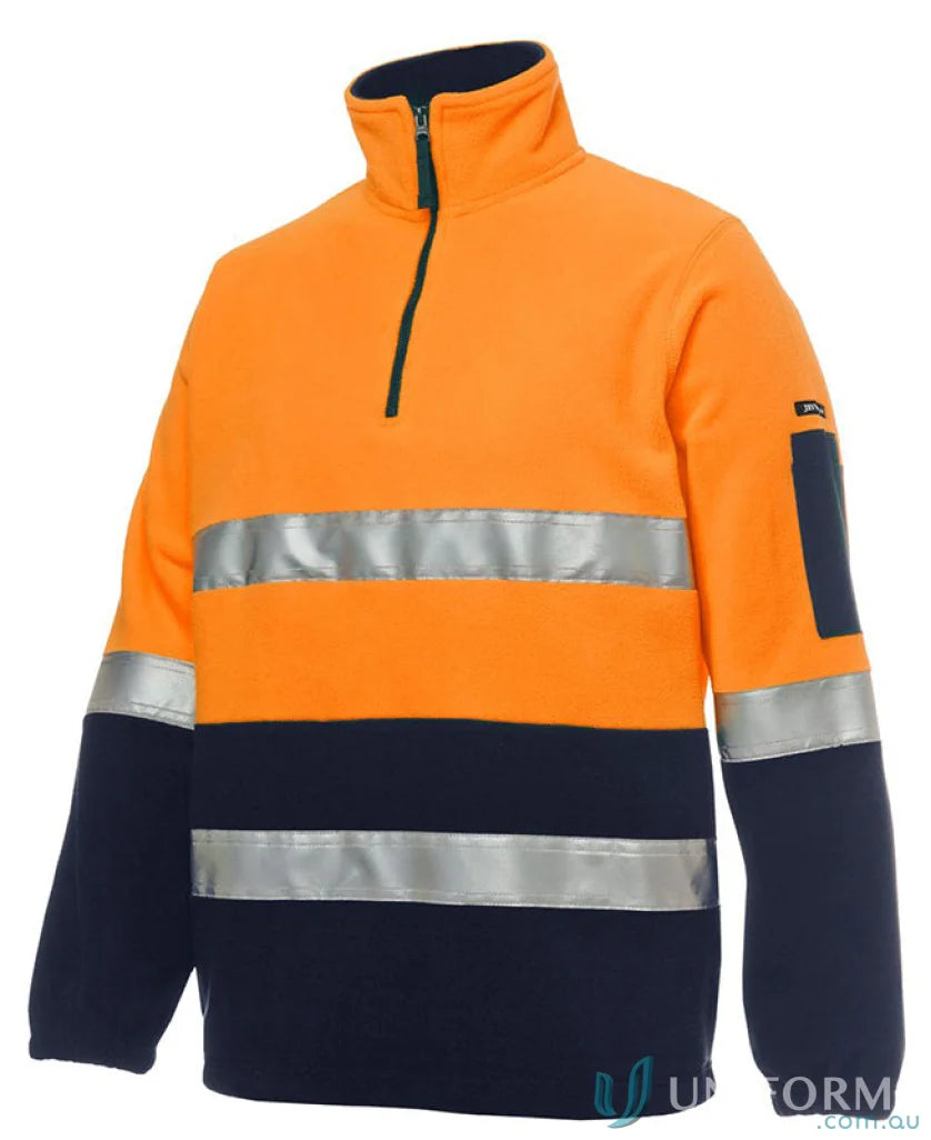 Orange and navy polar fleece pullover for workwear and uniforms in JBs Hi Vis style