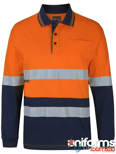 Orange and navy long-sleeved safety polo shirt from JB’S HI VIS work uniforms