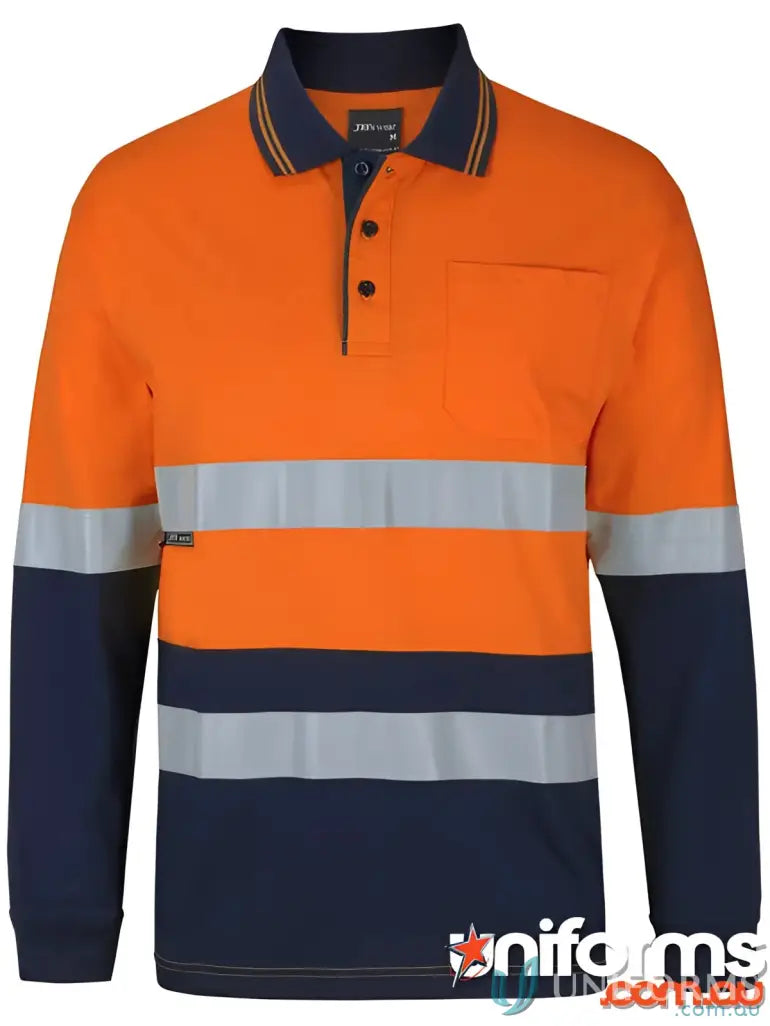 Orange and navy long-sleeved safety polo shirt from JB’S HI VIS work uniforms