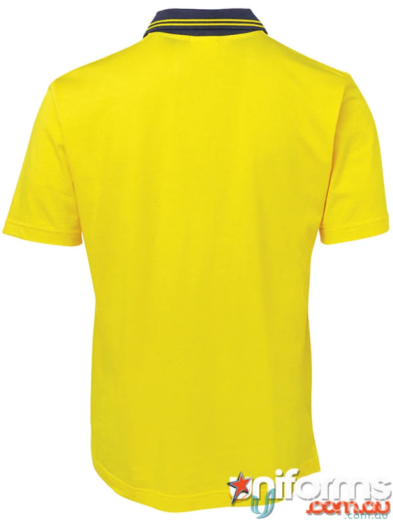 Yellow polo shirt with navy collar from JBS Hi Vis S/S Cotton Polo workwear