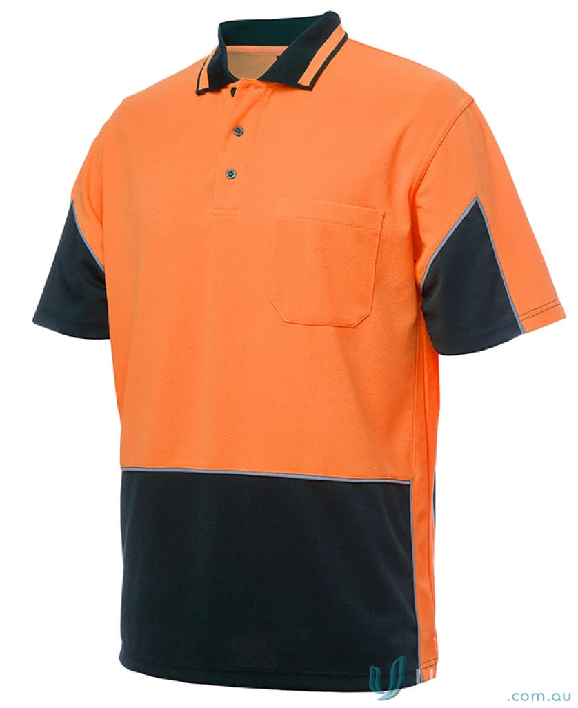 Orange and black fabric JBs Hi Vis S/S Gap Polo for NZS uniforms