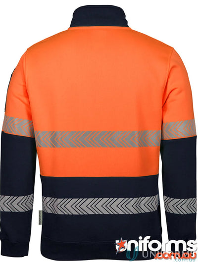 Orange and navy blue work shirt with reflective stripes and vis zip segmented tape