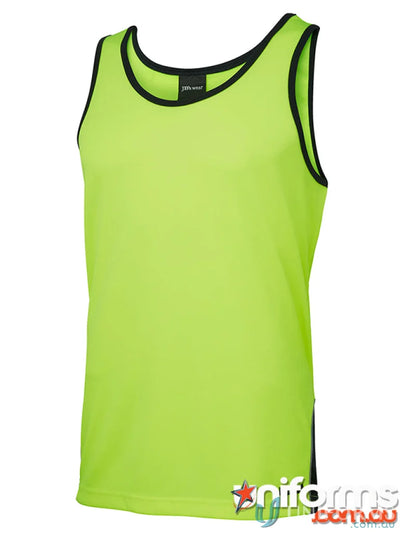 Lime green JBs Dri moisture-wicking singlet with black trim for work uniforms