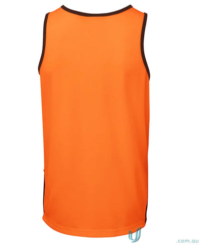 Orange JBs Dri moisture-wicking contrast singlet with black trim for work uniforms