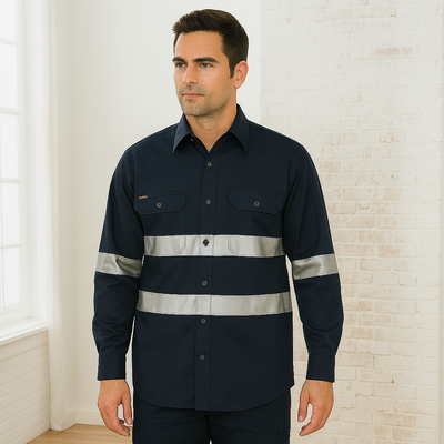 JBs HiVis Day Night LS 190g workwear shirt with reflective tape