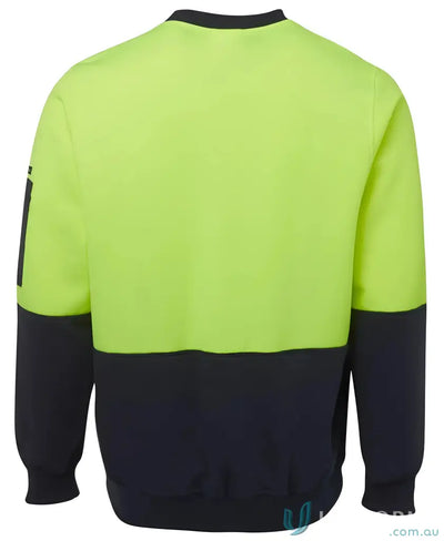 Fluorescent yellow navy blue JBs HiVis Fleecy Crew Neck Jumper for visibility