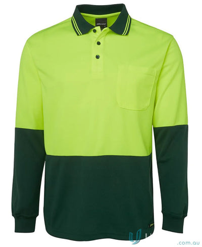Two-tone lime navy and orange navy JBS HiVis LS Traditional Polo for uniforms