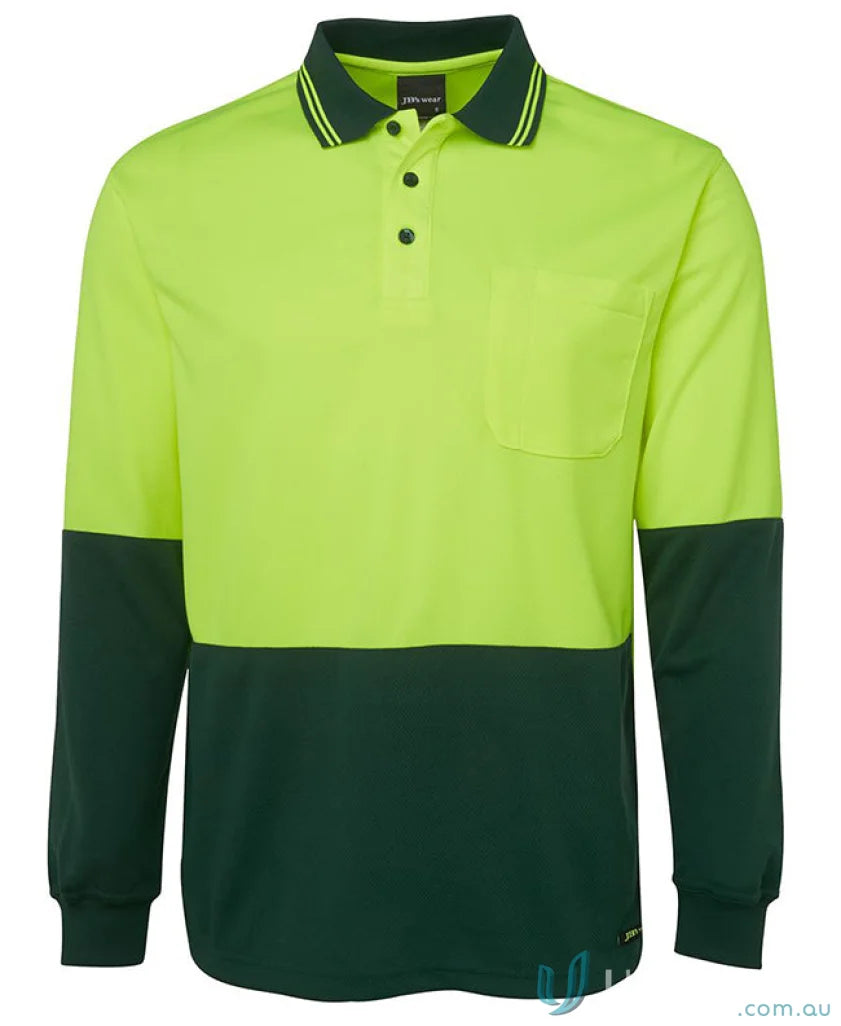 Two-tone lime navy and orange navy JBS HiVis LS Traditional Polo for uniforms
