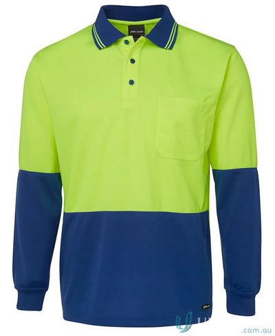 Two-tone Lime Navy or Orange Navy JBs HiVis LS Traditional Polo shirt for uniforms