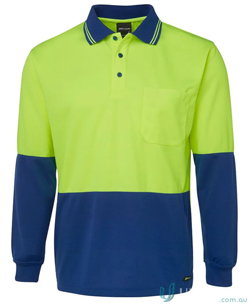 Two-tone Lime Navy or Orange Navy JBs HiVis LS Traditional Polo shirt for uniforms