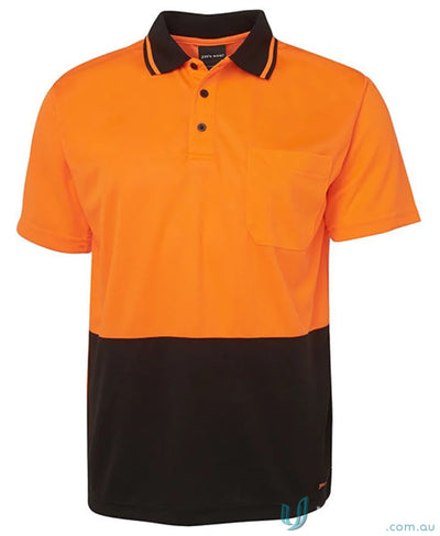 Orange and black short-sleeved polo shirt from JBs HiVis Non Cuff Polo in infant sizes