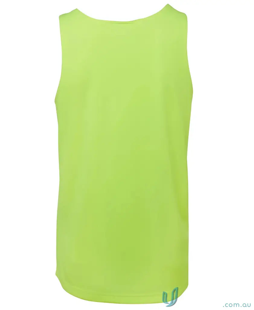 Lime green mens sleeveless tank top JBs HiVis Singlet for Australian safety standards