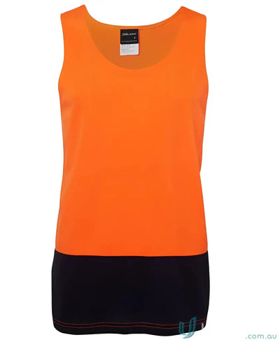 Orange and black JBs HiVis Singlet sleeveless shirt for work uniforms meeting Australian safety standards