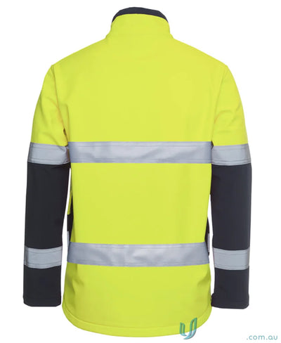 Yellow and black JBs HiVis Water Resistant Softshell Jacket with adjustable sleeves for work uniforms
