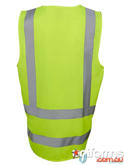 Neon yellow safety vest with reflective stripes meets Australian safety standards for work uniforms