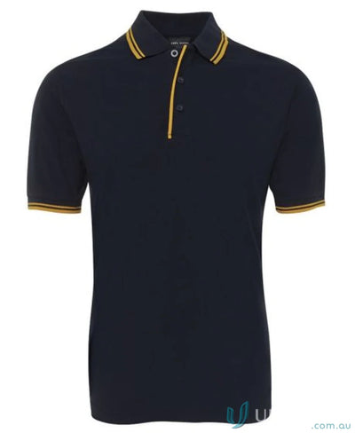 Kids contrast polo navy with yellow trim from JB’s Kids Contrast Polo collection featuring reinforced herringbone tape