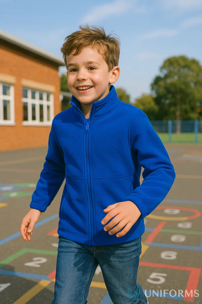 Child wearing JBs Kids Full Zip Polar jacket in low-pill polar fleece style