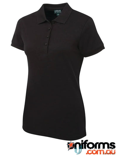Black JBs Ladies Colours Cotton Ottoman Polo in 220gsm Ottoman Knit style