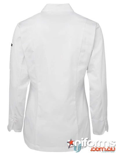 White ladies long sleeve chefs jacket with double-breasted design from JBs