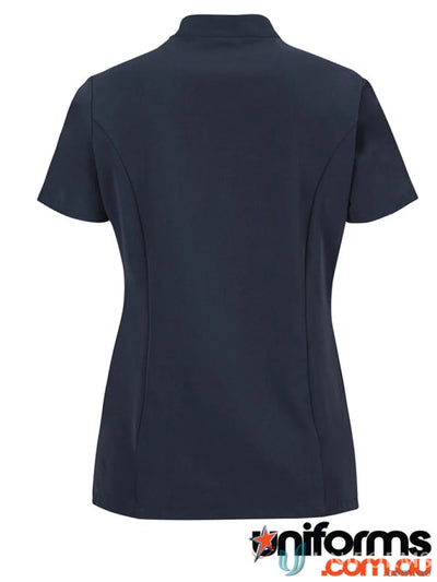 Navy blue short-sleeved mandarin collar scrub top with princess lines for ladies Nu Mandarin