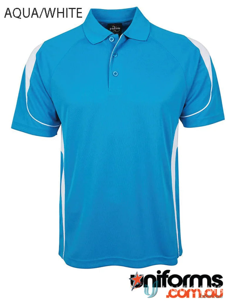 Aqua and white JBs Ladies Podium Bell Polo shirt with comfortable fit for ladies