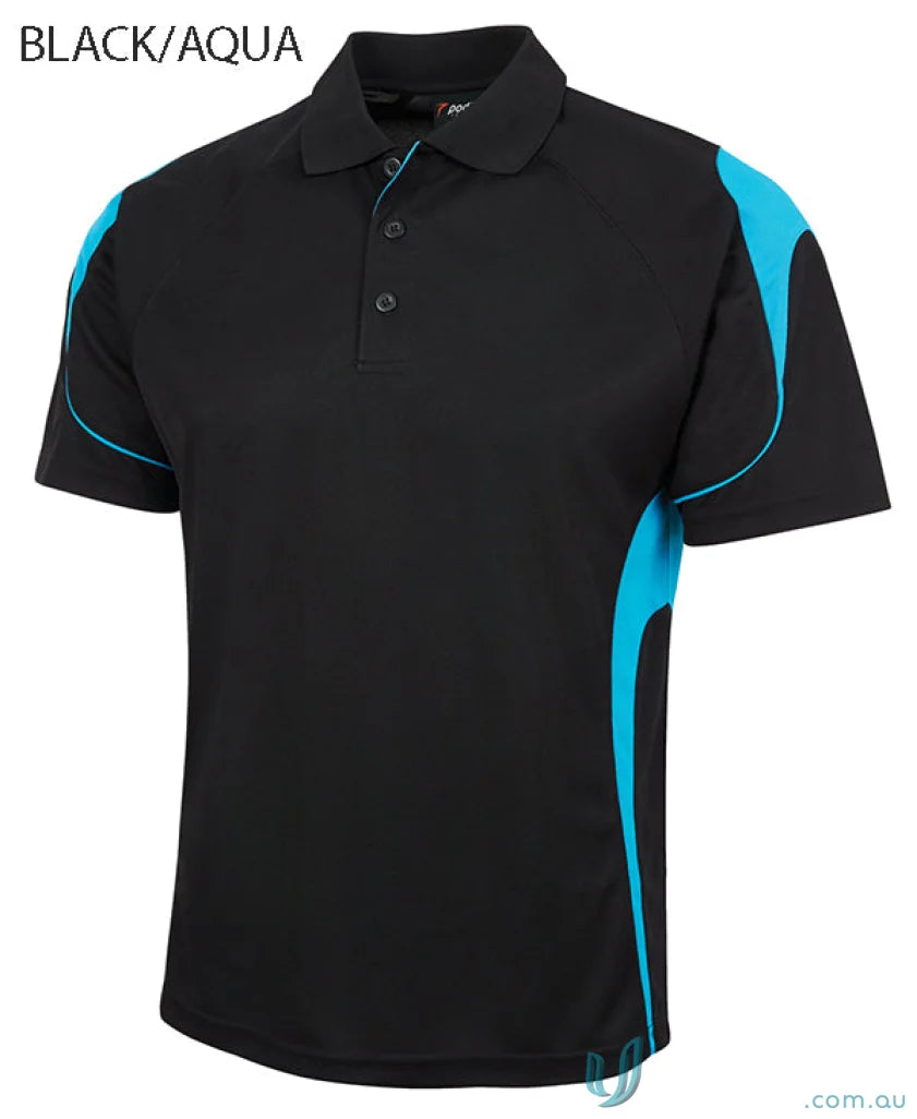 Black and aqua JBs Ladies Podium Bell Polo shirt with a comfortable fit