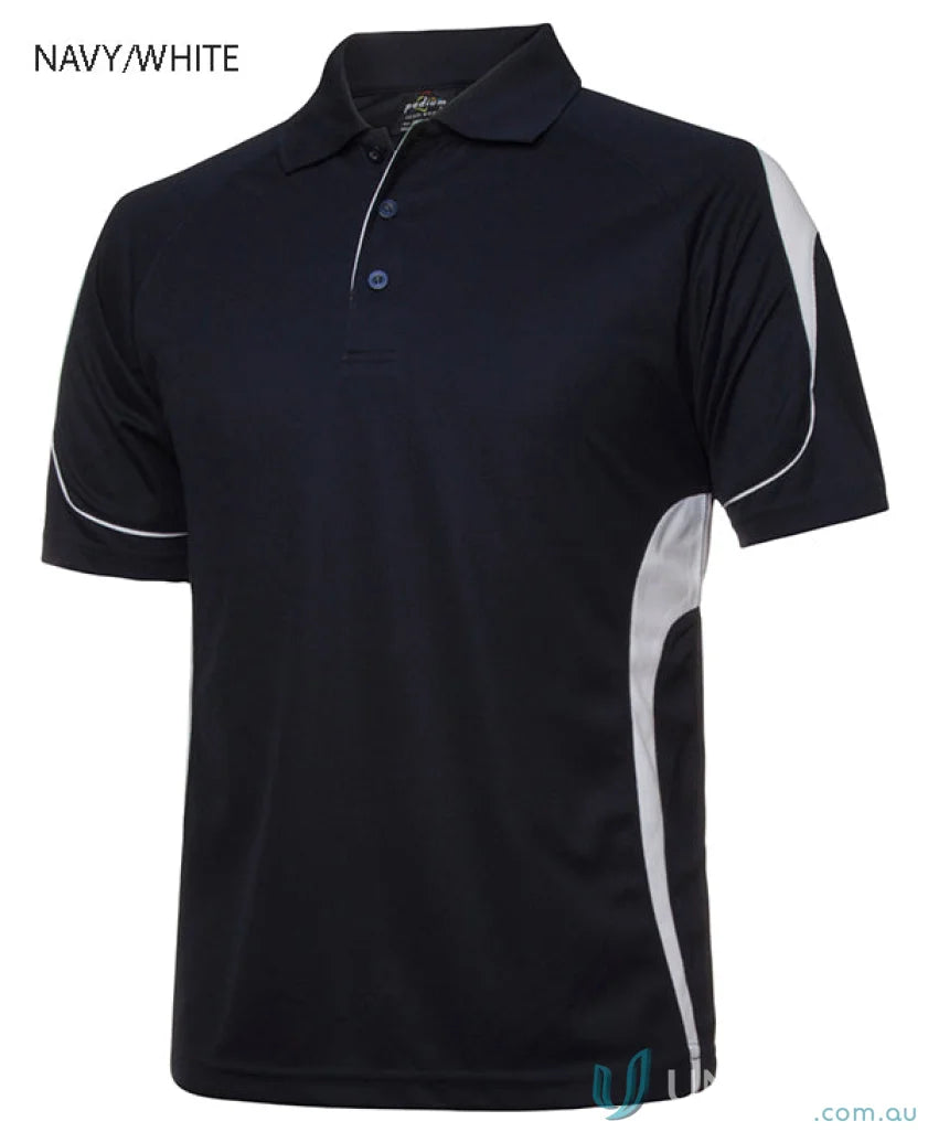 Navy and white polo shirt from JBs Ladies Podium Bell collection with a comfortable fit