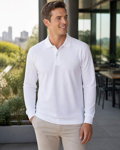 JBs L/S Pique Polo on Australian male model