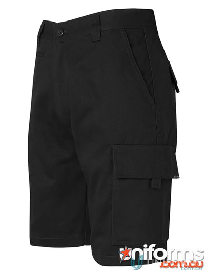 Black cargo shorts from JBs Mercerised Cargo Short with hook-pile tape for workwear