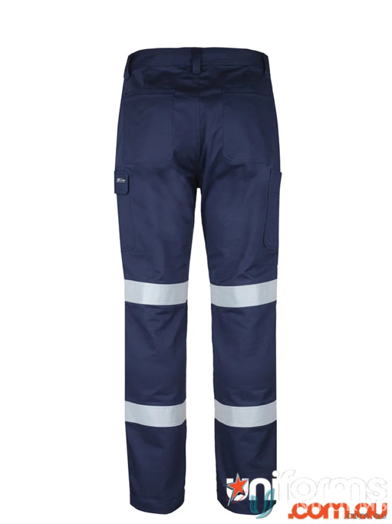 Navy blue stretch twill pants with cargo pockets and reflective tape safety gear