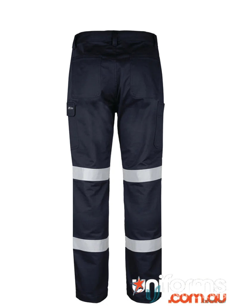 Navy stretch twill pants with cargo pockets and reflective tape safety gear