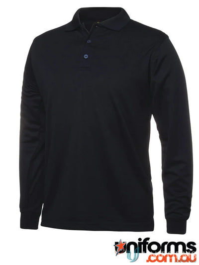 Black JBs Podium Adults long-sleeved poly polo shirt in micro-knit fabric UPF 7Spl