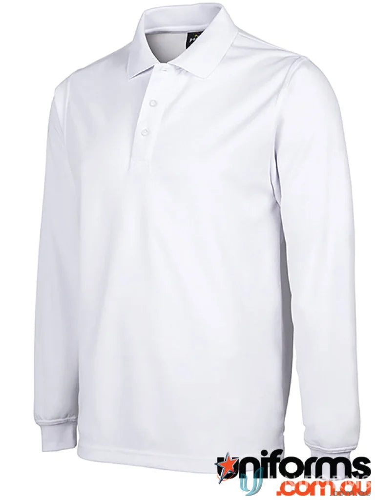 White long-sleeved JBs Podium Adults poly polo made with micro-knit fabric UPF design