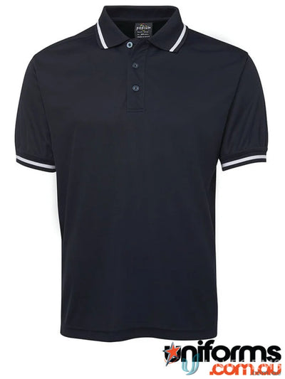 Navy JBs Podium Bold Polo with white trim, podium cool, quick-drying fabric