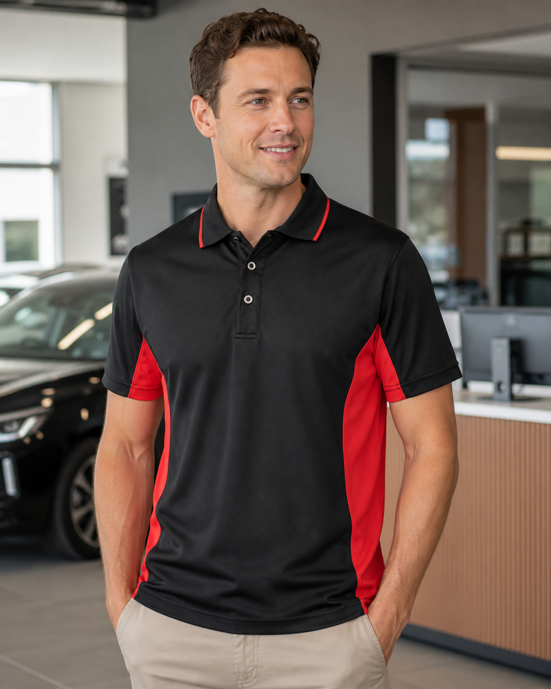 JBs Podium Contrast Polo on Australian male model