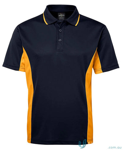 Navy and gold JBs Podium Contrast Polo featuring Podium Cool moisture-wicking and sun protection
