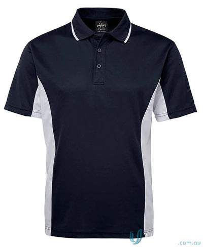 Navy and white polo shirt from JBs Podium with Podium Cool moisture-wicking tech