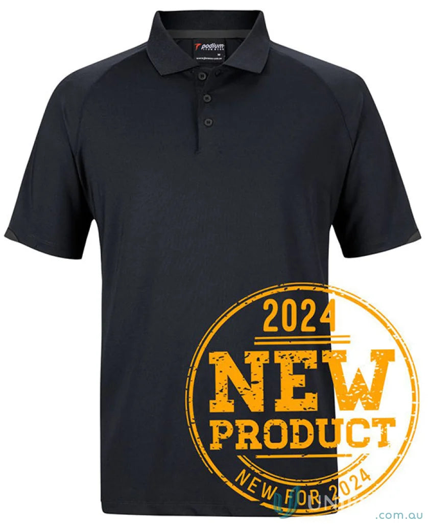 Black Black short-sleeved polo shirt from JB’s Podium Contrast Stretch Polo for unmatched comfort