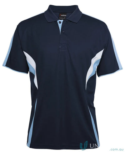 Navy blue JBs Podium Cool Polo with dual-color body panel and moisture-wicking tech