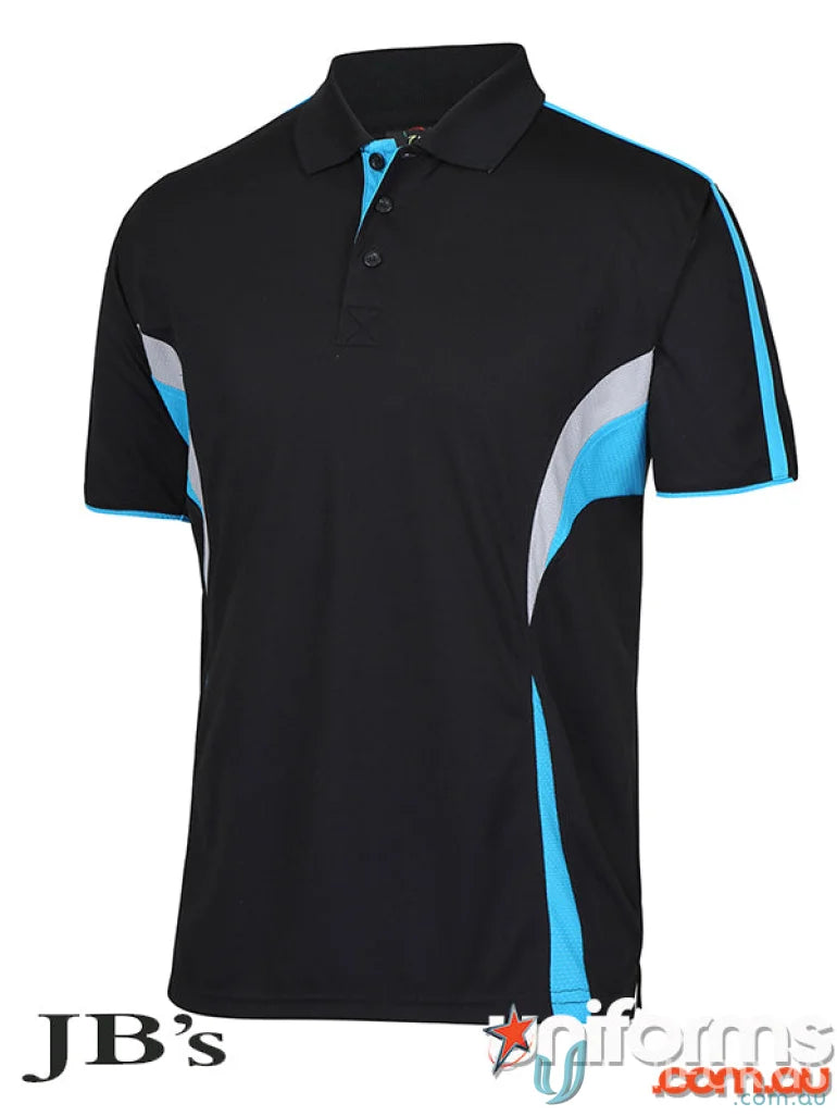 Black JBs Podium Cool Polo with dual-color body panel and moisture-wicking tech
