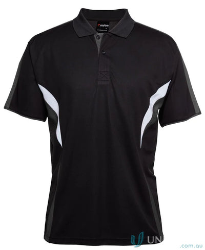 Black JBs Podium Cool Polo with dual-color body panel and moisture-wicking tech