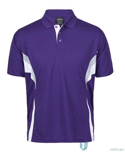 Purple and white JBs Podium Cool Polo with dual-color body panel and moisture-wicking tech
