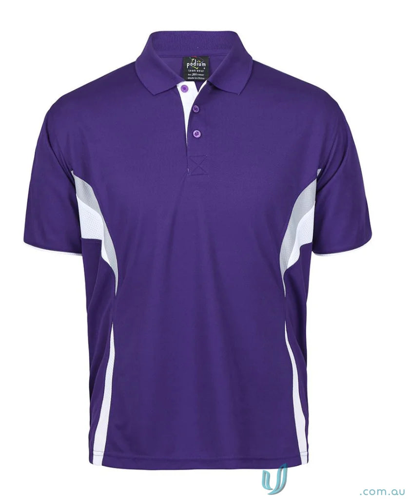 Purple and white JBs Podium Cool Polo with dual-color body panel and moisture-wicking tech