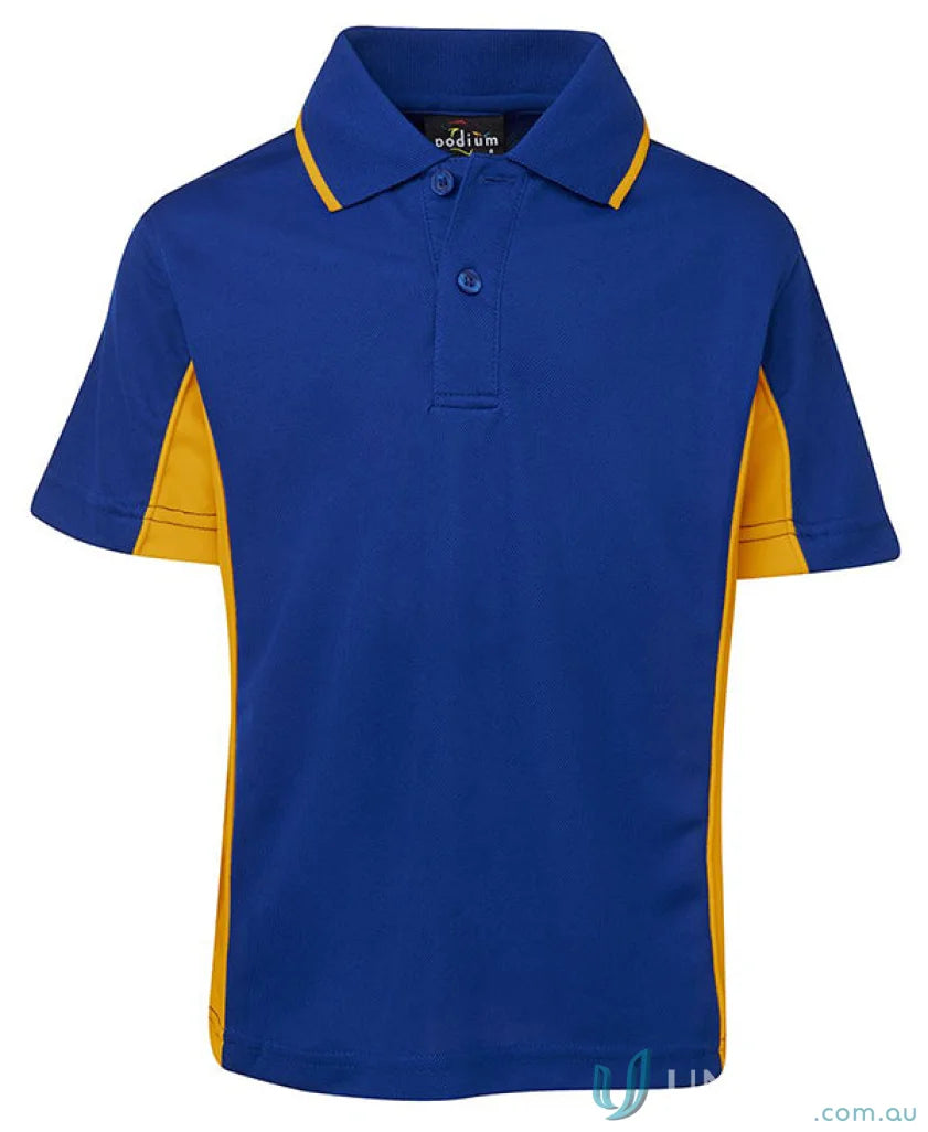 Blue and gold kids contrast polo shirt from JBs Podium Kids for stylish boys